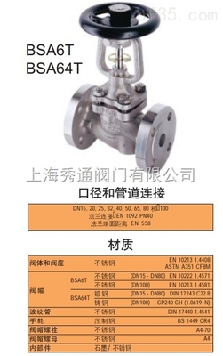 斯派莎克BSA6T截止阀与不锈钢版本 上海秀通阀门的管道工程新选择